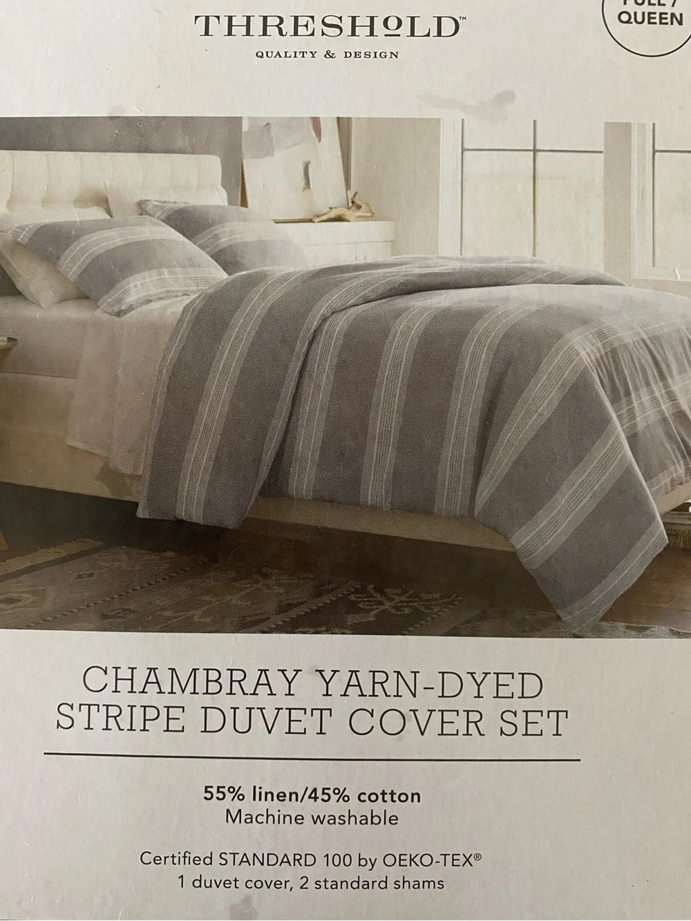 Threshold Chambray Stripe Duvet Cover Set - Gray